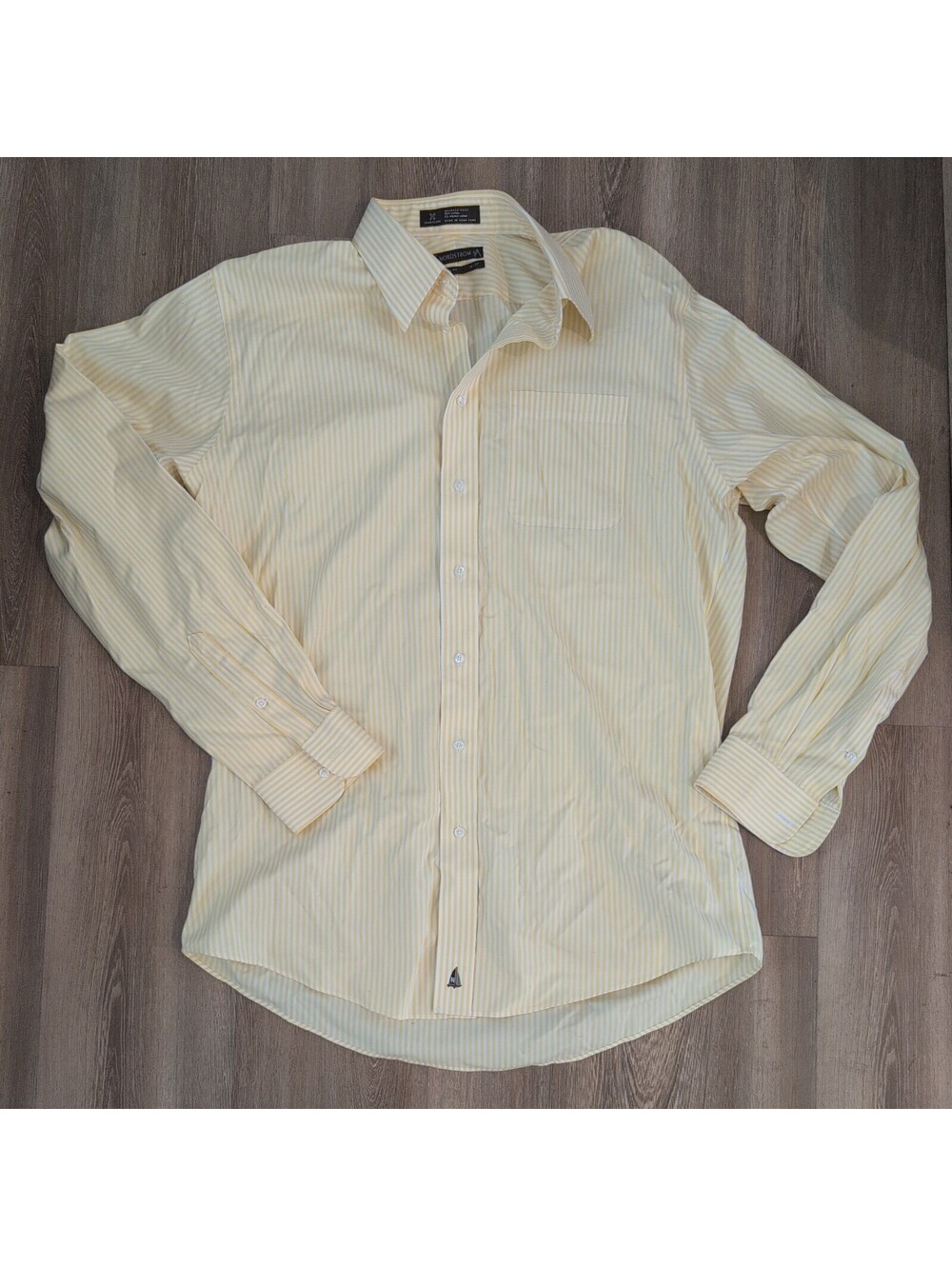 Nordstrom Dress Shirt Mens 16 37 Yellow Stripe Wrinkle Free Cotton hong kong